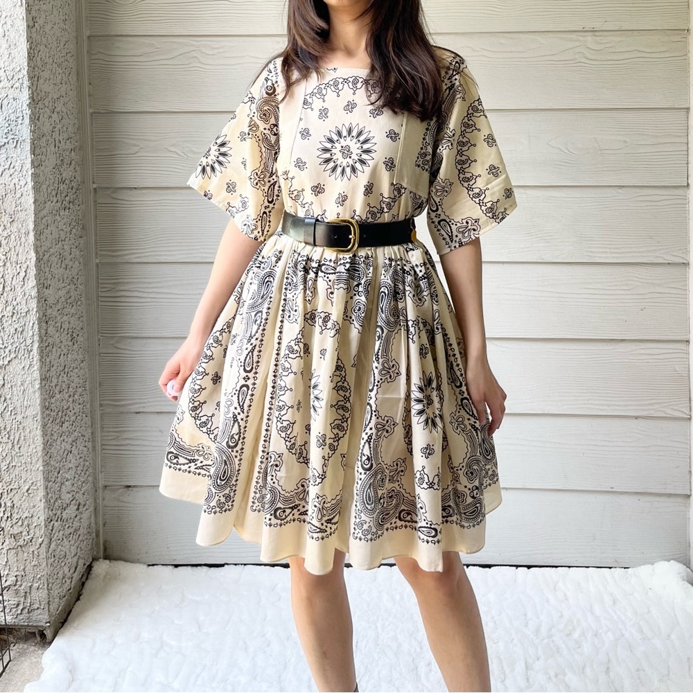 Handmade Bandana Short Dress in Beige